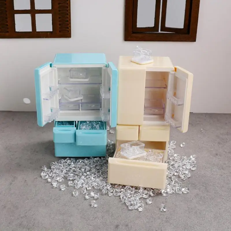 1 ensemble de meubles de poche miniatures, jeu de nourriture, scène de cuisine, modèle 1:12, maison de jeu, jouets, maison de poupée, dessin animé, Mini réfrigérateur