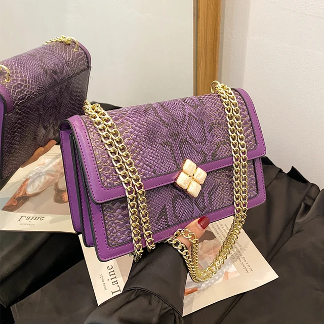 Luksusowa fioletowa damska pojedyncza torba na ramię Pu Leather Ladies Bag Femme Designer Handbag Purse Flap Messenger Bag Brand Sac A Main