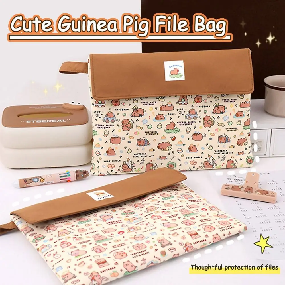 Cute Large Capacity Capybara File Bag Canvas Hand-held Pen Bag Learning Supplie Homework Storage Bag