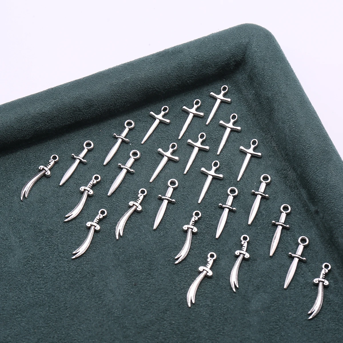 24-Piece Set of Handmade Sword Pendants, Featuring Straight Short Swords and Carved Curved Sword Styles, Suitable for DIY Bracelets, Necklaces, Earrings, and Pendants, Universal Accessories for Handmade Jewelry Assembly