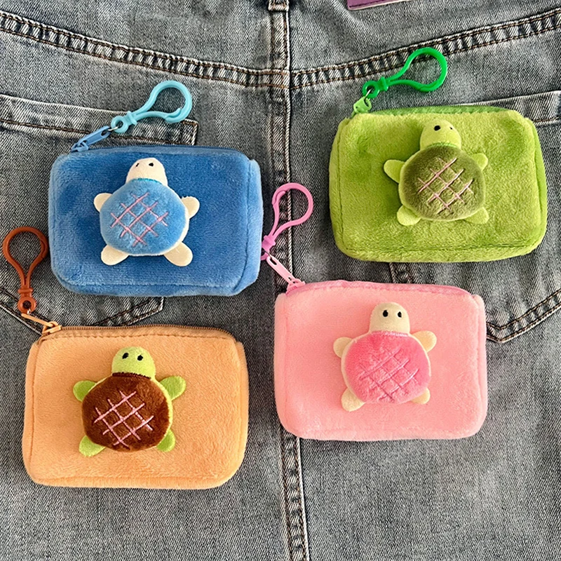 Plush Turtle Coin Money Bag Earphone Organizer Bag Mini Wallet Purse Student Backpack Pendant Plush Keychain Gift Ornament