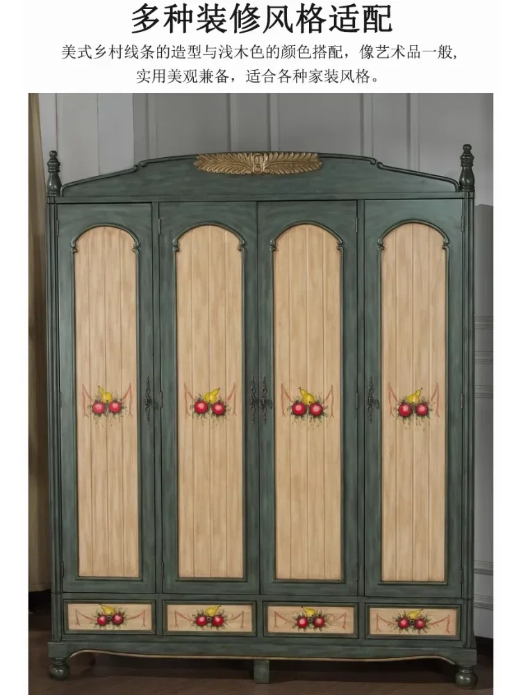 Mediterranean wardrobe custom bedroom retro painted furniture American country antique four-draw four-door large wardrobe