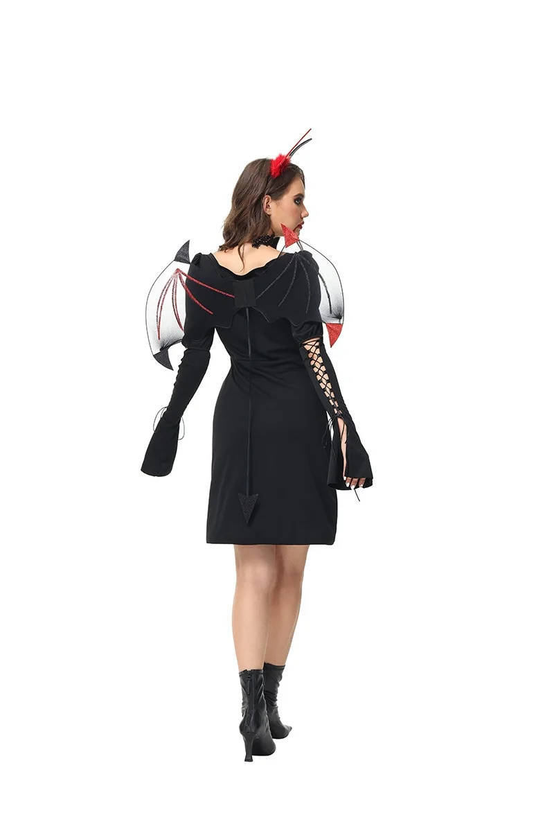 Neues Halloween-Damenkostüm Bla Witch Devil Outfit Bat COS Kleidung Wizard ort Robe Fem Sle Faionable