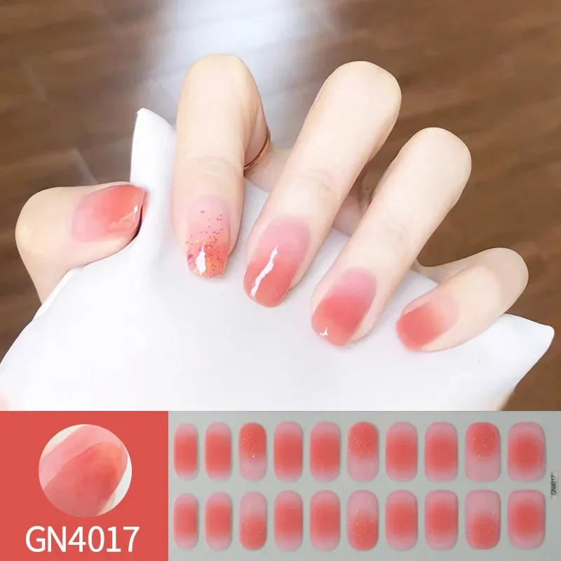 Pegatinas de uñas de Gel de manicura DIY para mujer, lámpara sin hornear, adhesivo de uñas de 20 dedos, pasta completa, envolturas de uñas de Gel