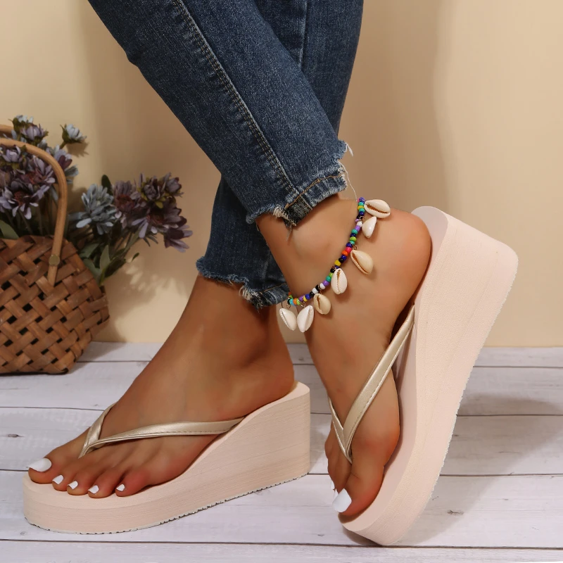 Summer Wedge Flip Flops for Women 2023 Fashion Clip Toe Platform Slippers Woman Lightweight Thick Bottom Non Slip Beach Sandals