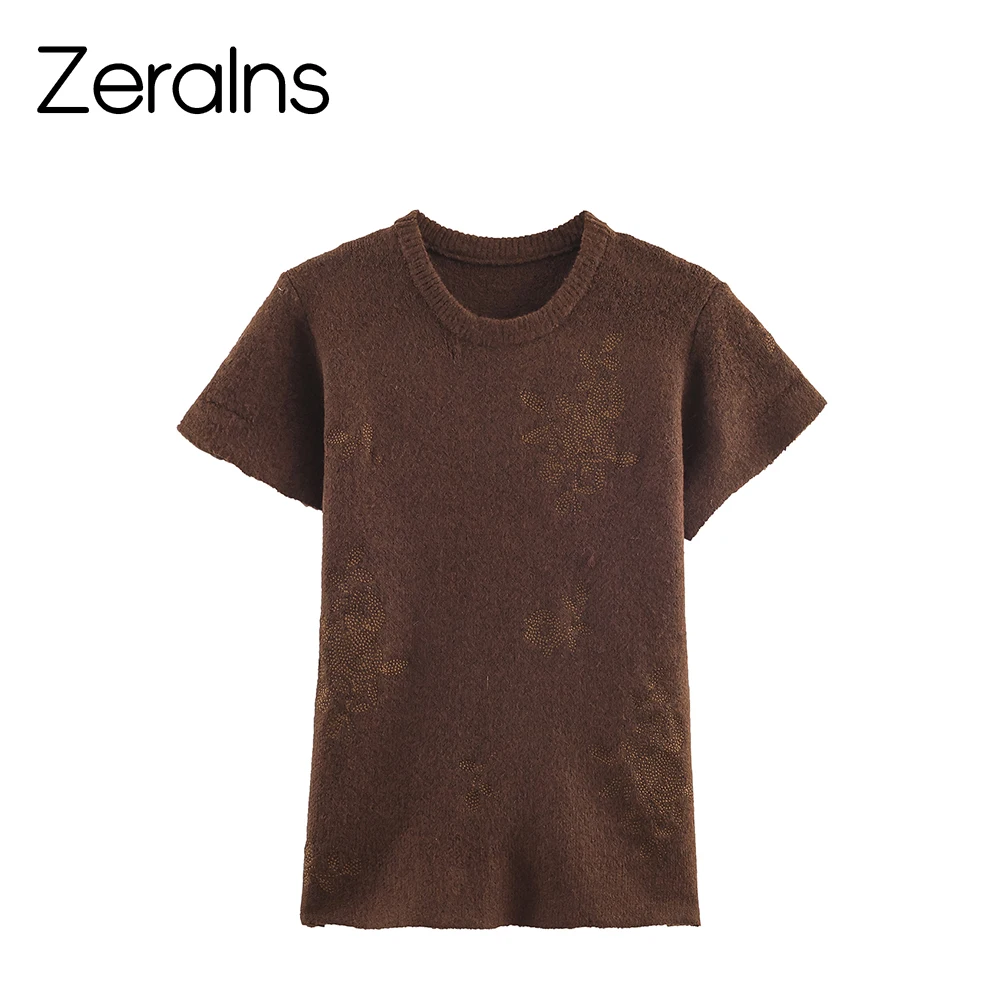 

ZERAINS Winter New Product: European and American style Women's Round Neck Beaded Short Sleeve Knitted Sweater Hoodie