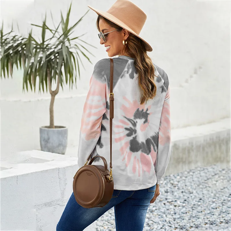 Women Sweater Pullover Spring and Autumn Fashion New Tie-dye Printing Round Neck Casual Tops