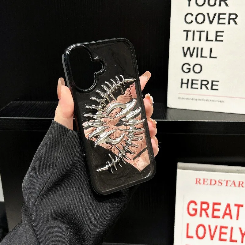 INS 3D Metall-Fischgräten-Handyhülle für iPhone 18 Pro 17 16 15 13 14 12 11 Pro Max, schicke Kamera-Schutz-Soft-Silikonhülle – Detail 7