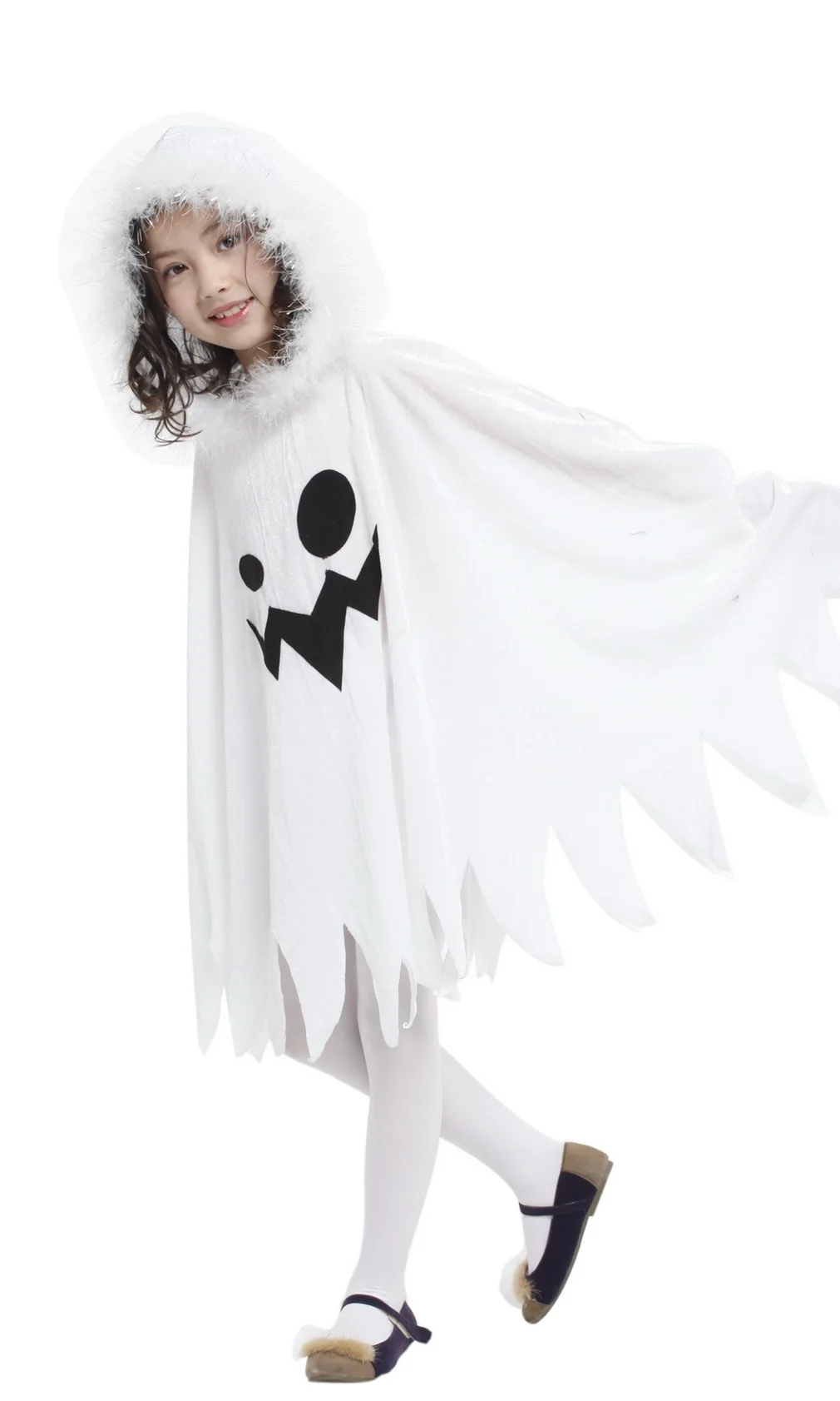 Kinder-Geister-Halloween-Kostüm Weißer Umhang mit Sichel Kürbis-Bonbontasche Leggings Kleinkind Faschingskostüm für Party Cosplay – Detail 5