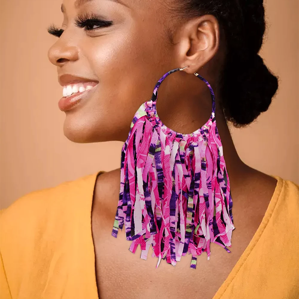 

Fashion Big Oversized African Earrings Handmade Tassel Earring Purple For Women Thread Long Dangle Drop Earring Party Gifts