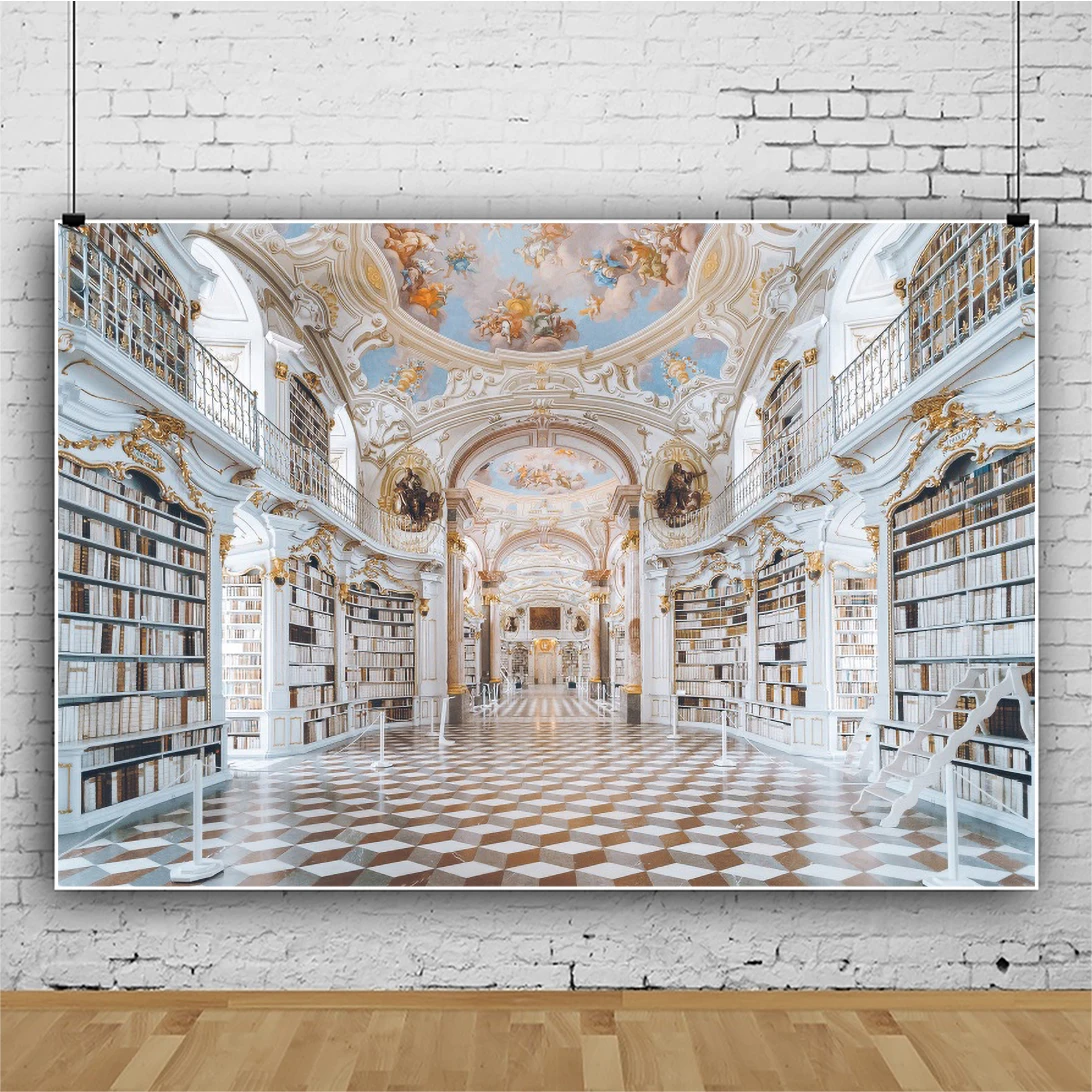 ゴージャスなライブラリインテリアの背景レトロな城の本棚ゴッド天使のjesus子供大人の肖像画写真の背景スタジオ