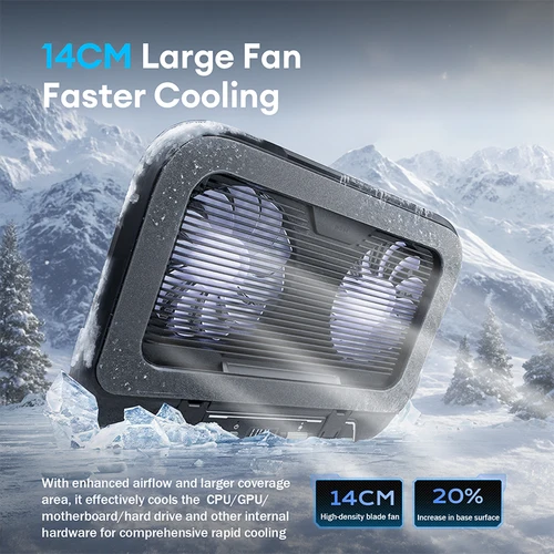 Imagen 2 del producto Llano V21 14cm ventiladores duales enfriador de computadora portátil 14 ""-17,3"" iluminación ajustable plegable enfriador de computadora portátil almohadilla enfriadora ventilador de luz LED
