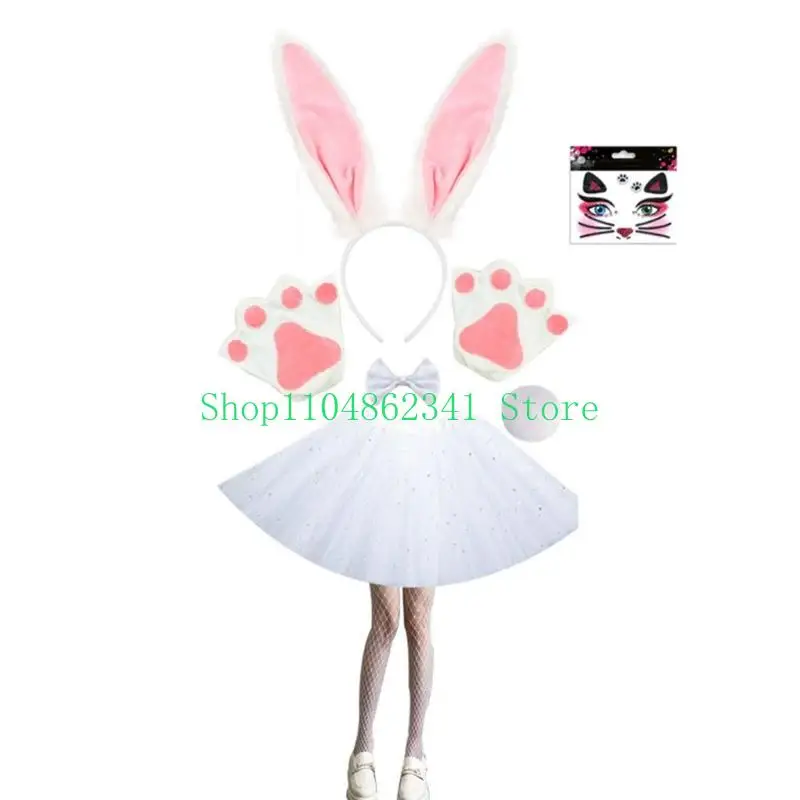 Phụ kiện trang phục thỏ Phục sinh 5asd được thiết lập với Bunnies Ears Headband, Bowtie, Tail and Arm Cuffs Cosplay Cosplay