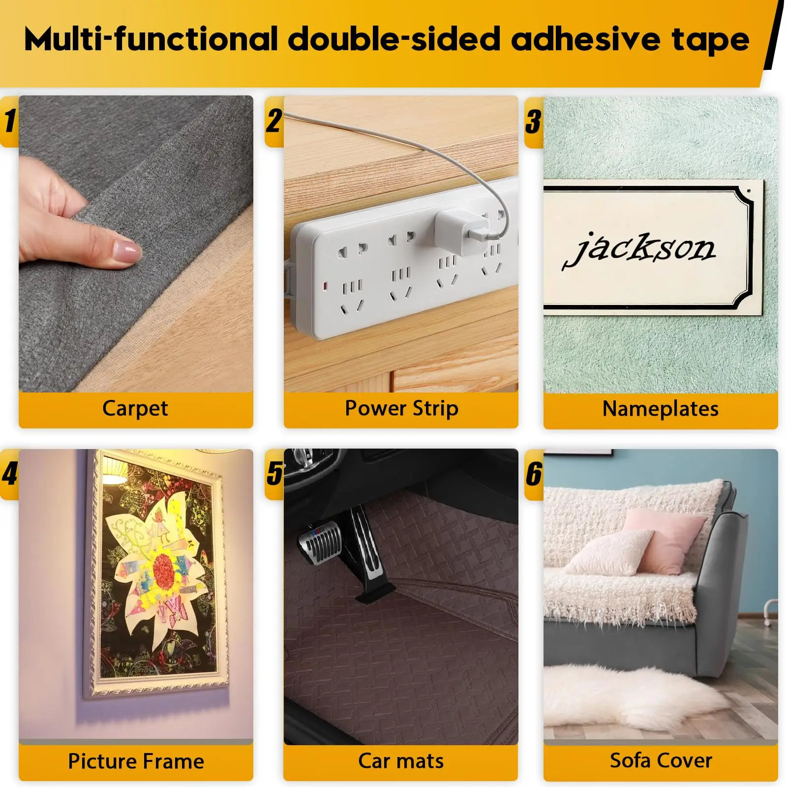 Taśma materiałowa, wielofunkcyjna taśma dwustronna, taśma przezroczysta, dwuwarstwowa taśma dywanowa, taśma dwustronna samoprzylepna 10 m
