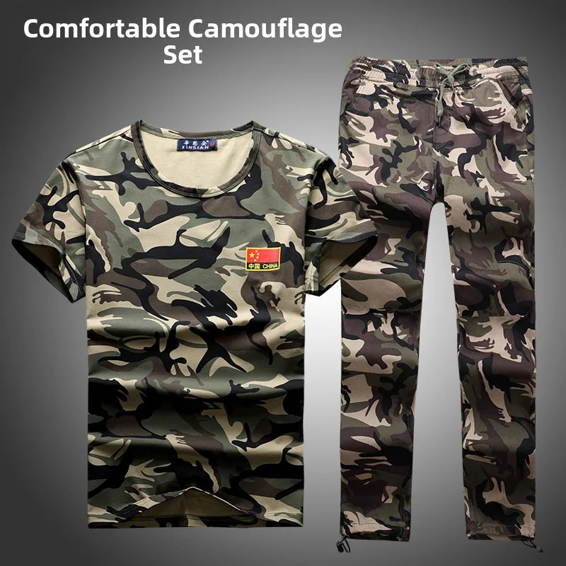 Summer Camouflage Uniform Set Men's Trendy Short Sleeve Thin Military Style Workwear Student Training Physical Fitness Suit - view 4
