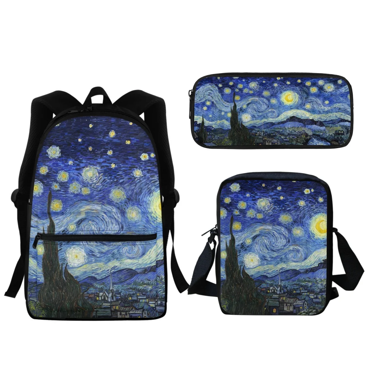 Van Gogh Starry Night Oil Painting Backpack High Quality Students Boys Girls Zipper Backpack Gift Travel Fashion Small Satchel