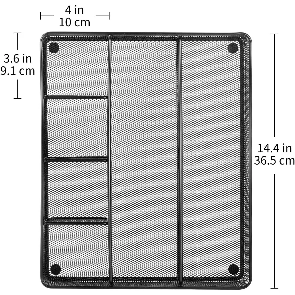 منظم أدراج مكتب للمكتب والمنزل، شبكة معدنية، مضاد للانزلاق، 6 حجرات، أسود #5