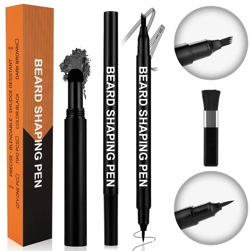 Men Beard Filling Pen Kit Beard Pencil Filler Waterproof Moustache Pen Beard Brush Enhancer Moustache Coloring Shaping Tools