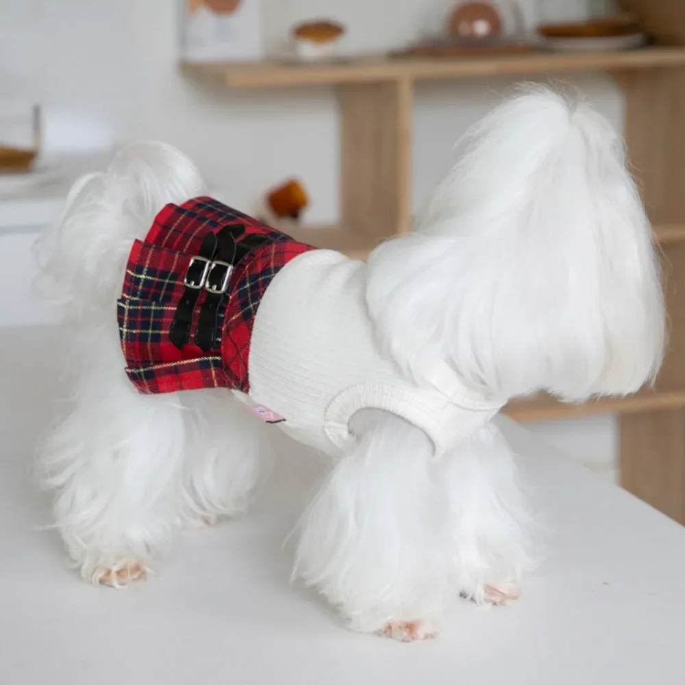 Autumn/Winter Pet Plaid Skirt Dog Dress Cute Pet Dress Teddy Bichons Maltese Dog Dress Puppy Clothes Dog Clothes for Small Dogs