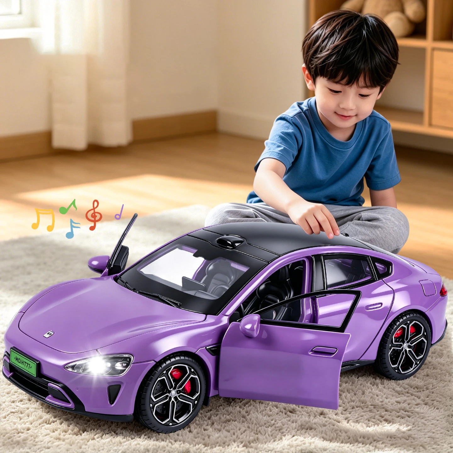 Kids Toy Car With Sound Light Opening Doors Fashion Sports Car Simulation New Energy Vehicle Model Inertial Sports Car Boy Toy