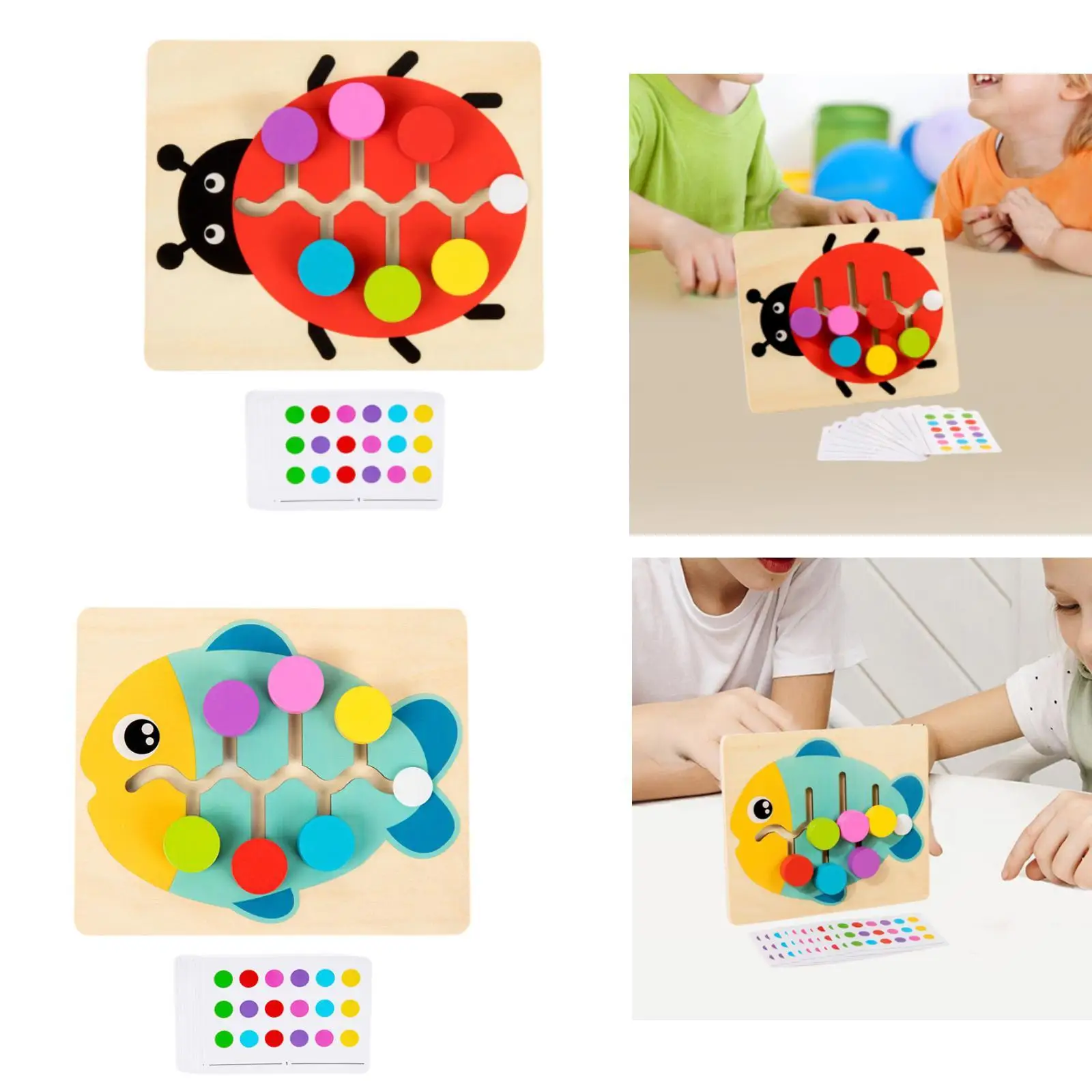 Wood Color Matching Slide Puzzle Montessori Toy Ladybug Color Positioning Toy Preschool Educational Toy Birthday Gift Travel Toy