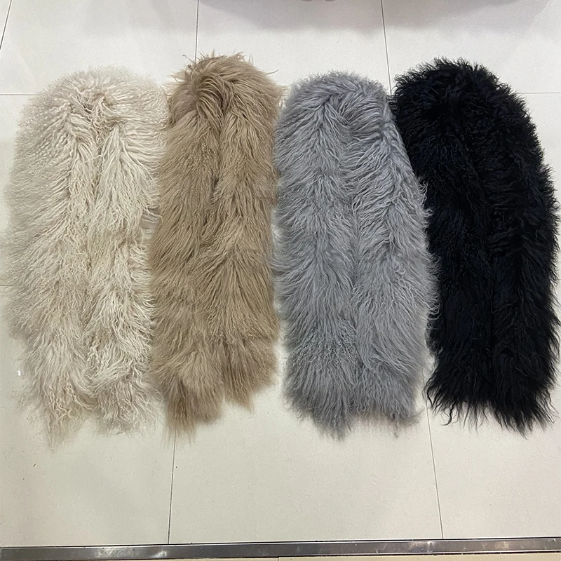 Female Winter Warm Real Mongolian Fur Solid Color Sheep Fur Scarf Fur Mom\'s Women Long Soft Real Fur Scarf