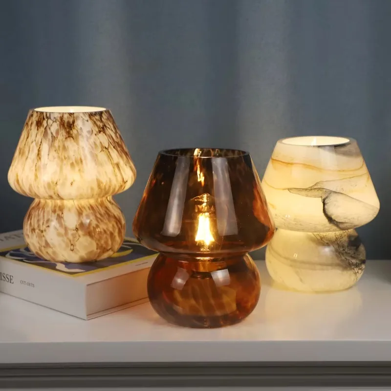 

Glass night light bright glass table lamp medieval bedroom bedside decorative lamp LED table lamp