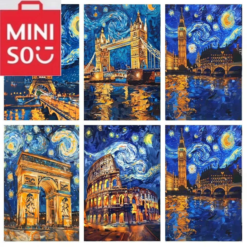 

MINISO картина маслом по цифрам здания под звездами украшение дома живопись настенная спальня декор комнаты подарочные рамки