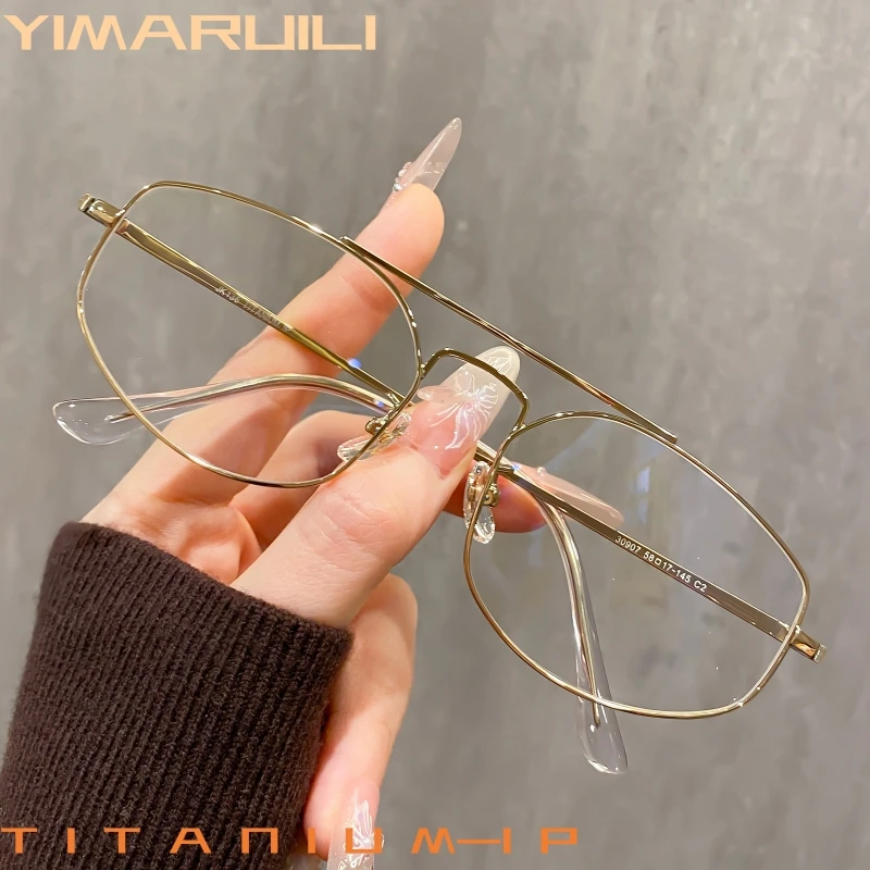 YIMARUILI موضة الاتجاه الطيار الرجال والنساء نظارات خفيفة للغاية التيتانيوم حجم كبير الرجعية البصرية وصفة طبية النظارات الإطار 30 #1
