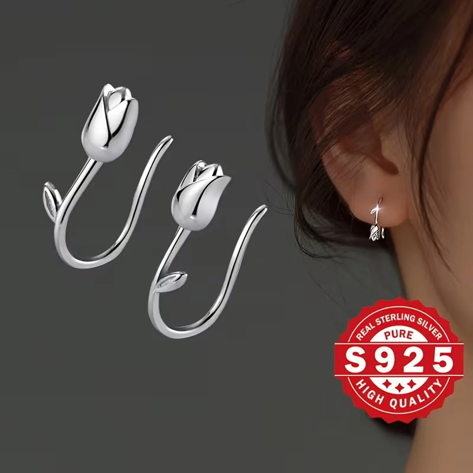 

925 silver floral hoop earrings, elegant and lightweight, available as a pair, hypoallergenic