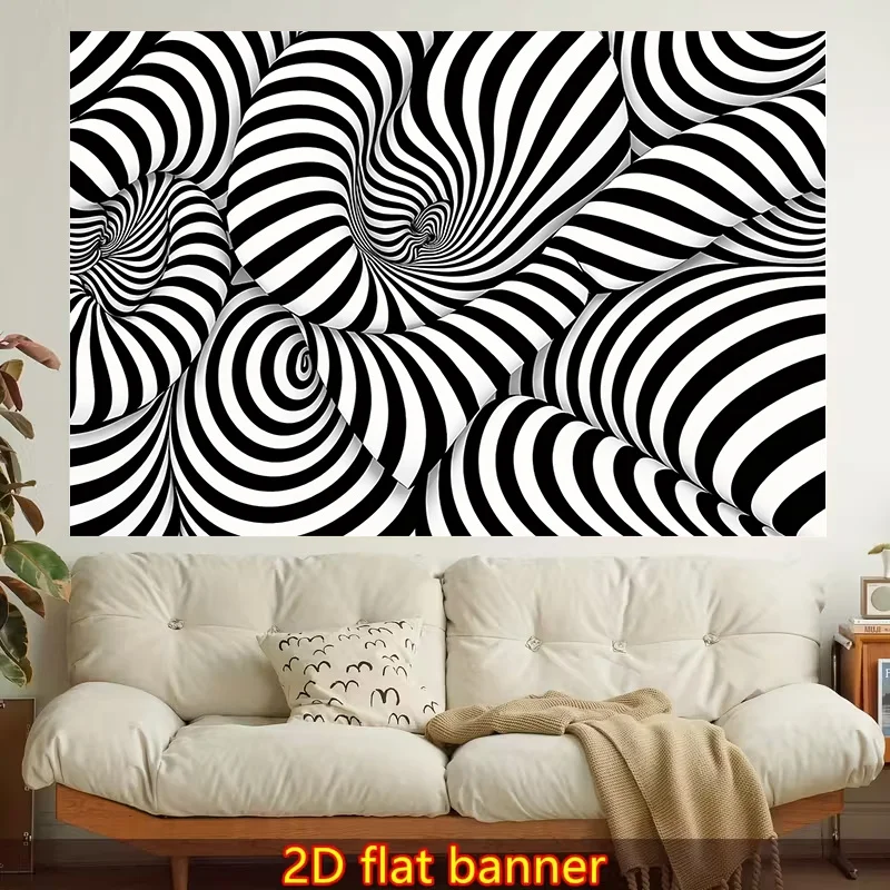 1pc Stylish 2D Flat Printed Wall Tapestry, Optical Illusion, Black And White, Abstract Pattern.Colorful Aesthetics, Bedroom Aesthetics, Suitable for Living Room, Bedroom, Office