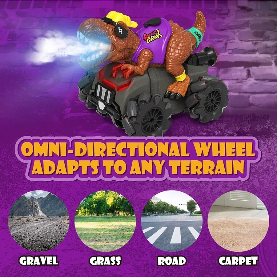 Coche de dinosaurio teledirigido, juguete eléctrico Hobby RC para niños pequeños, con luces y sonido en aerosol, regalo de cumpleaños para niños y niñas