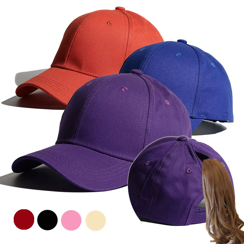 Simple Baseball Cap for Women Girl Sport Pure Color High Ponytail Running Golf Tennis hat Bundle Hair Tie High Messy Bun Ponycap