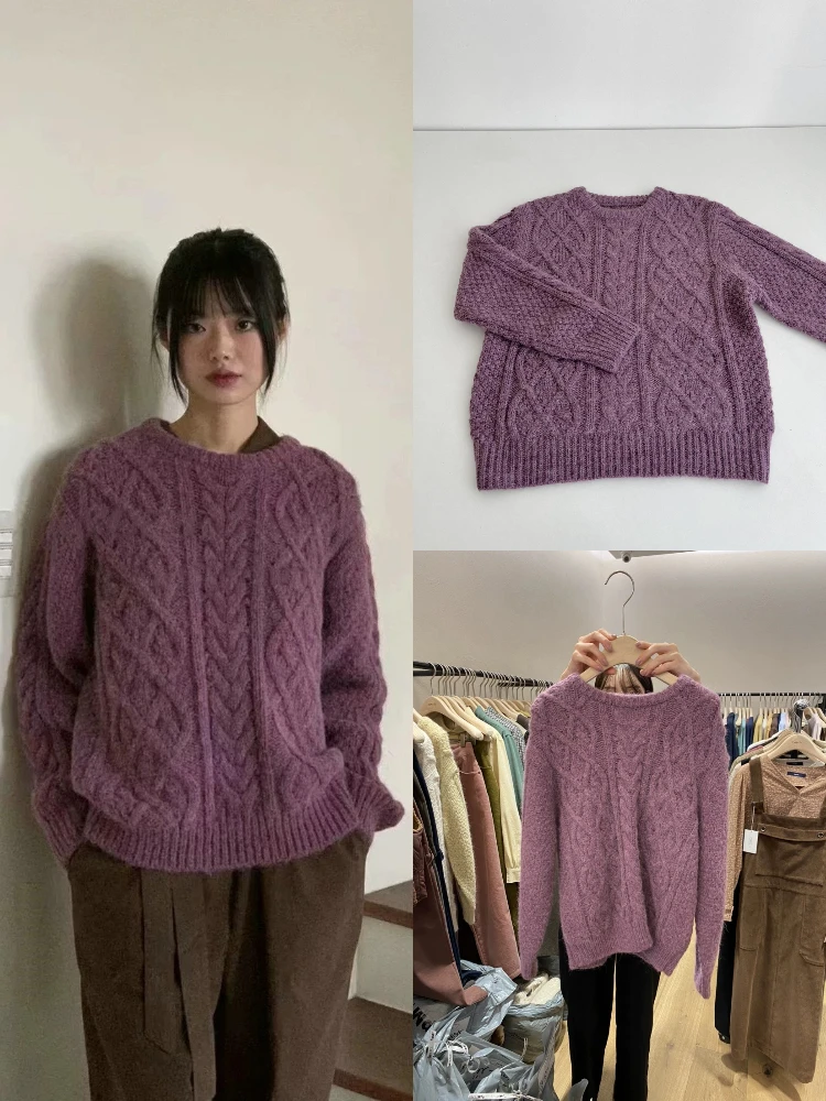 

Soft Cozy Retro Feeling Women's Loose Fit round Ne Sweater Dongdaemun Knittedwear Qui very Casual Top for Teens