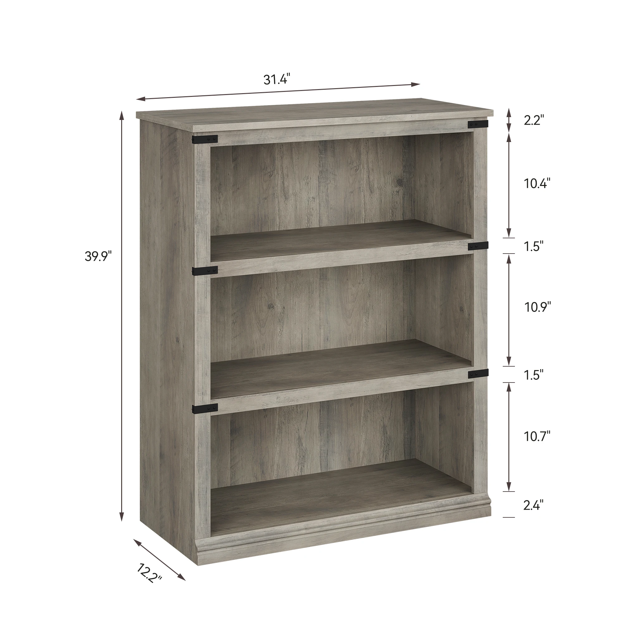 3-stöckiges Farmhouse-Bücherregal mit Stauraum, offenes Display-Bücherregal, hohes Bücherregal, Holzmöbel für Büro und Wohnzimmer – Detail 2