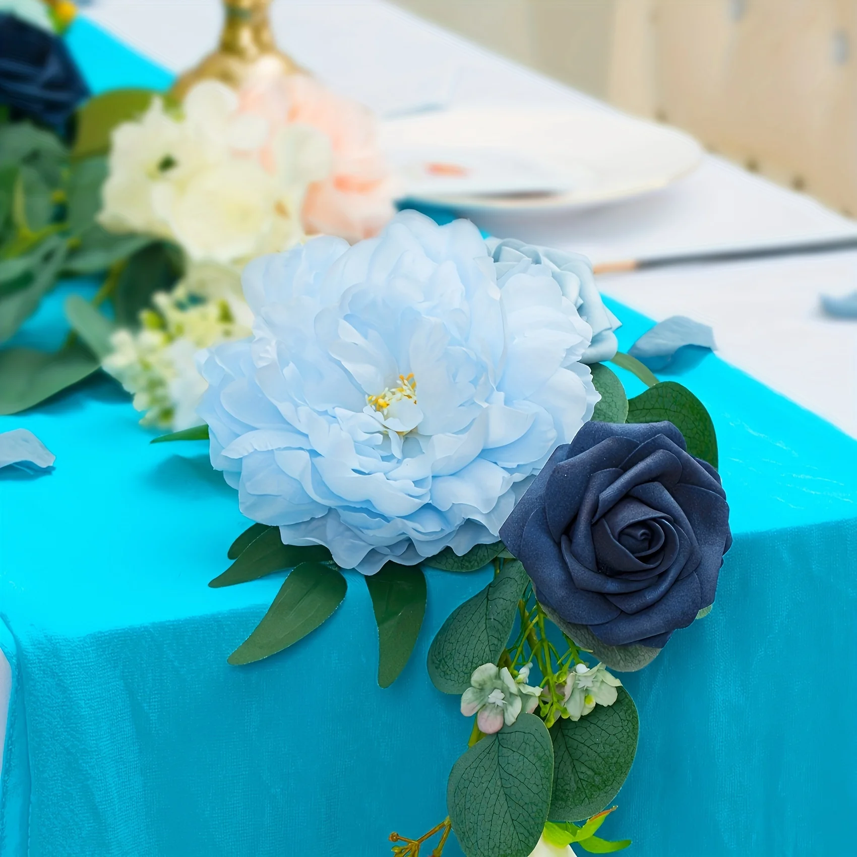 Blue rose artificial flower combination box set, bride bouquet, outdoor/indoor DIY center piece, flowers for decoration