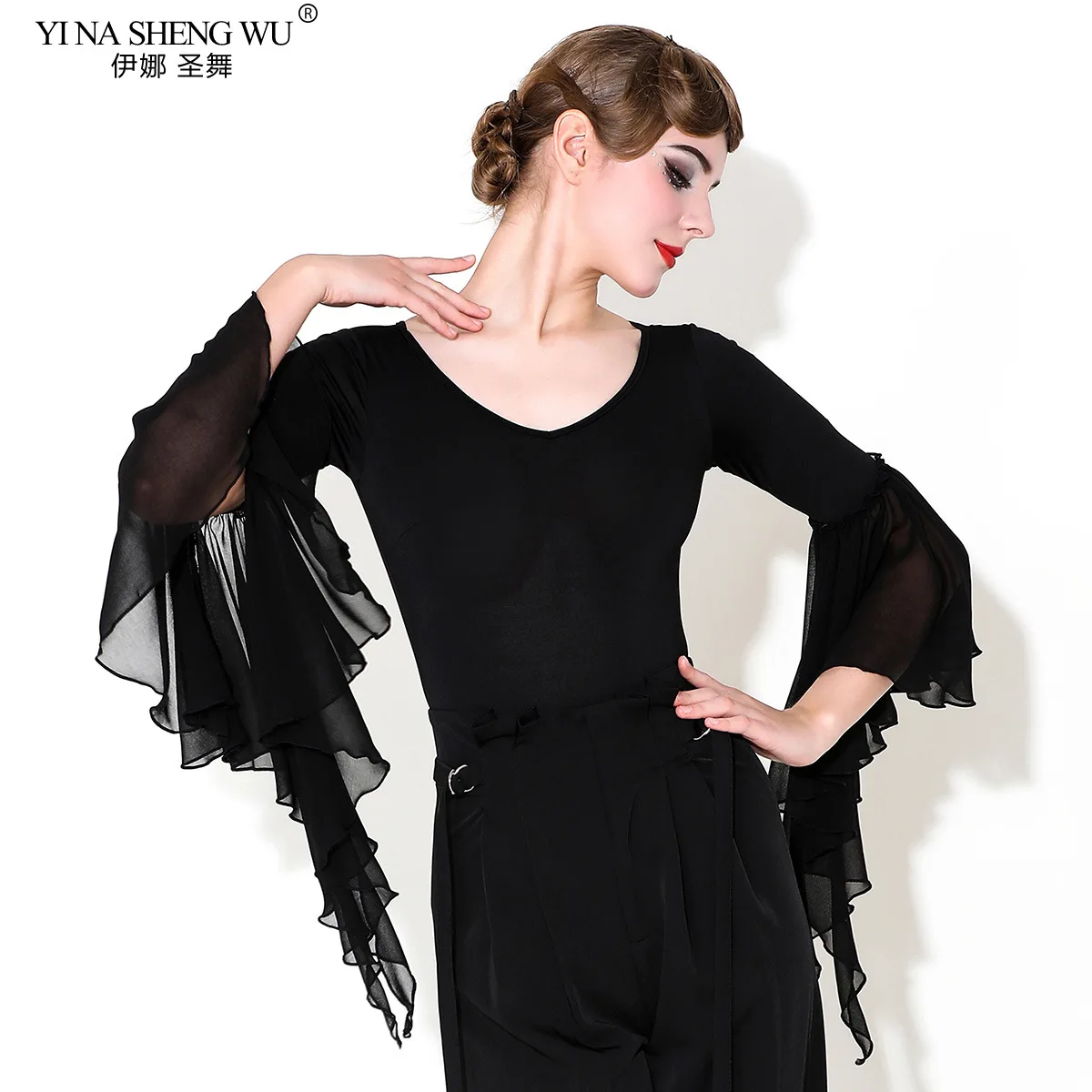 New Long sleeved Waltz Blouse Costumes Women Performance Modern Dance Clothes Bodysuit Ballroom Latin Dance Leotard Tops