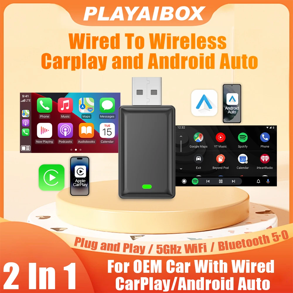 Tripodpie 2in1 Wireless Carplay Adapter Android Auto Smart USB Dongle Plug and Play For Havel Kia Volvo Audi MG VW Hyundai Jeep