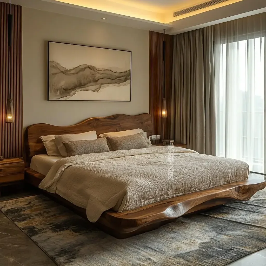 TAOMaster Bedroom Bed and Breakfast 1.8m Queen Bed Modern Simple Chinese Minimalist Special-shaped Solid Wood