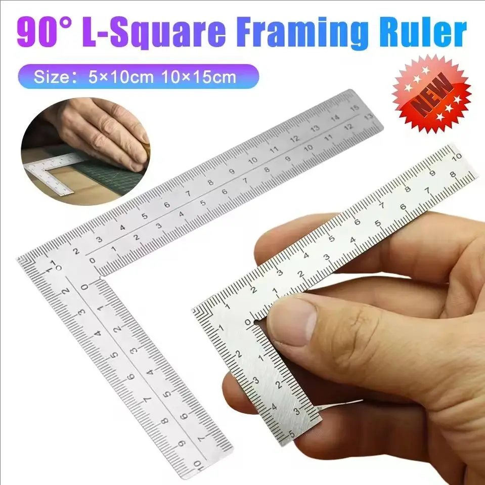 Mini Stainless Steel L-Shaped Double-Sided Precision Scale Ruler - High-Accuracy Measuring Tool for Leather Design, Metal Materi