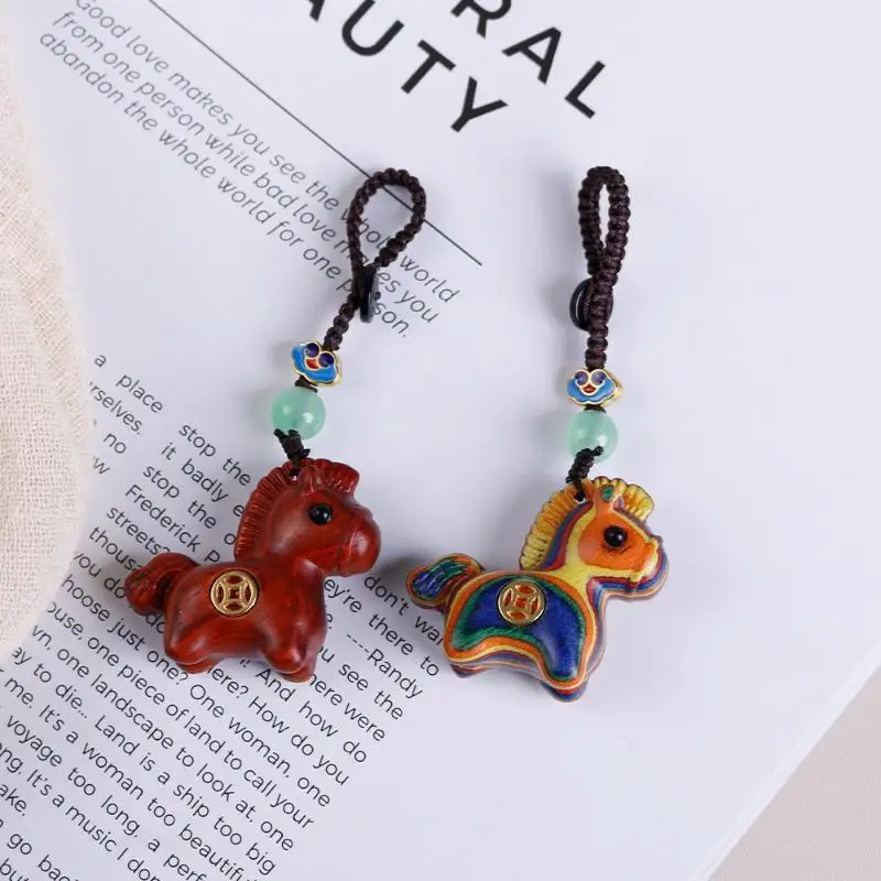 Wooden Horse Keychain Traditional Cartoon Horse Pendant Handmade Lucky Mascot Car Keychain Year Of The Horse