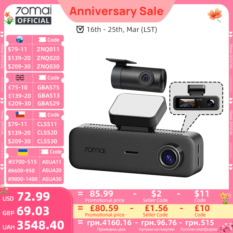  70mai t800e 3-Channel Front 4k + rear 1080p + interior 1080p HDR supercapacity GPS WiFi 6 70mai t800e dash cam voice control 
