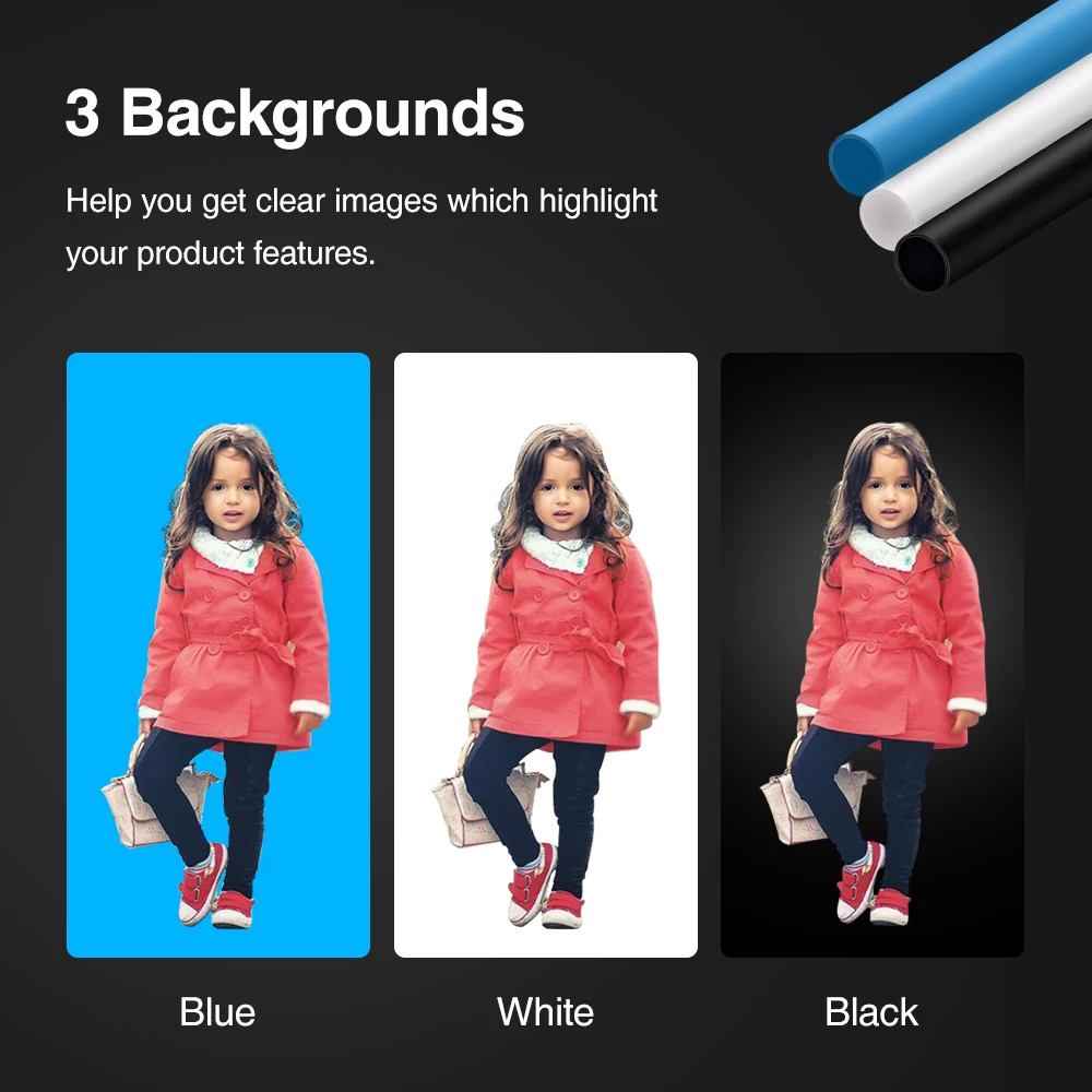 Caja de luz de estudio fotográfico grande de 120x100x120cm con 3 LED y fondos negros, blancos y azules, tienda de campaña con caja de tiro para artículos grandes