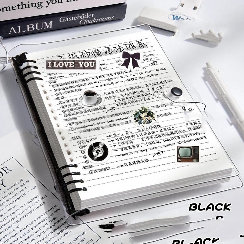 60 Blatt transparente, 120-seitige Notizbücher aus weichem Leder mit abnehmbaren Ringumschlägen und horizontalen Linien im A5-Format – Detail 8