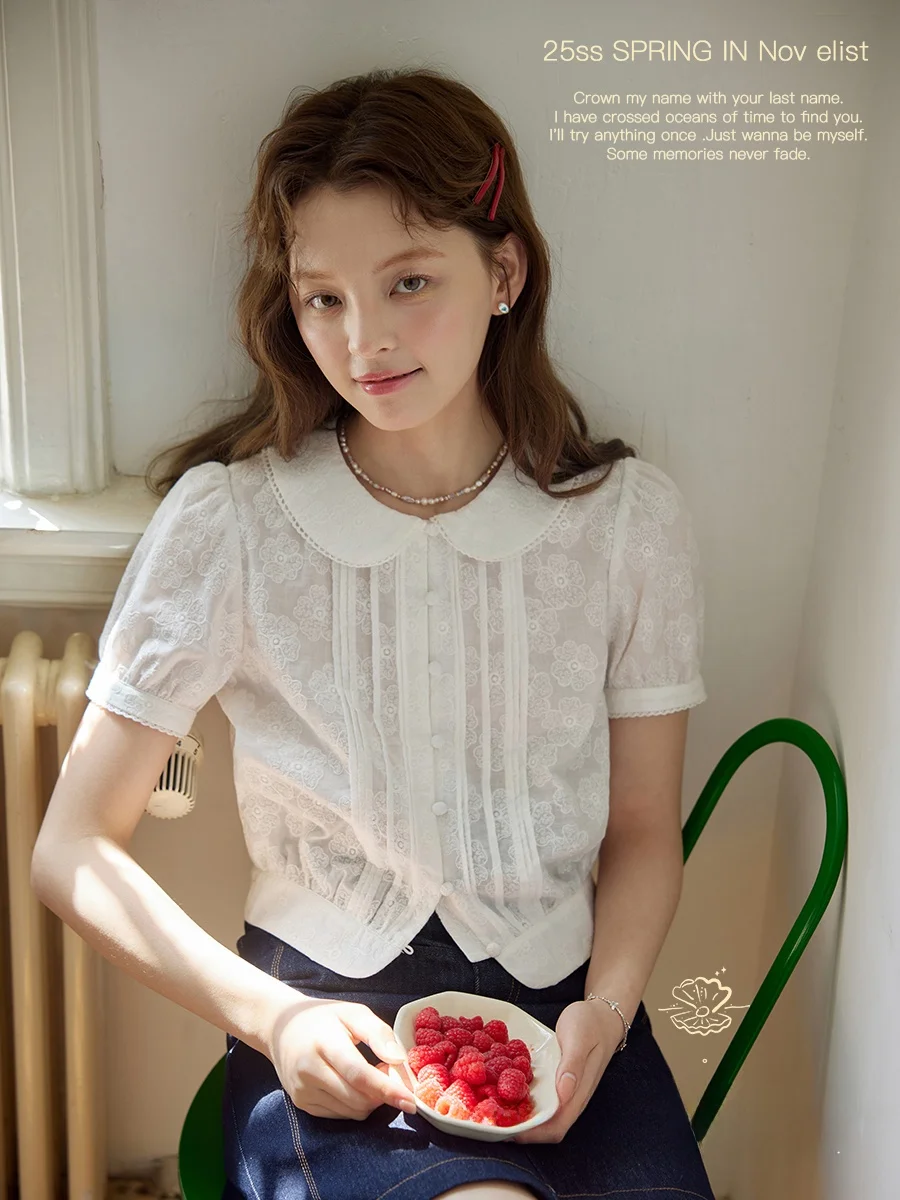 

Новинка: Женская белая хлопковая блузка с текстурной вышивкой, воротником-куклой, рукавами-фонариками, стандартного кроя, летняя, в винтажном стиле, для повседневной носки