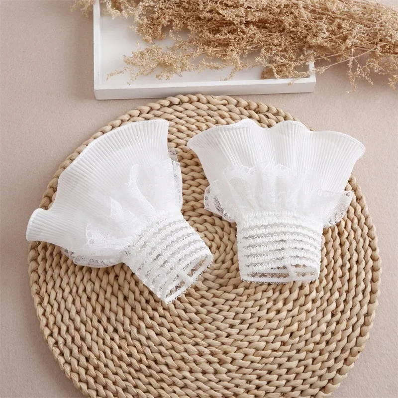 숙녀 분리형 레이스 커프 슬리브 탄성 슬리브 커프스 손목 레이스 커프스 화이트 슬리브 여성 블라우스 손목 워머