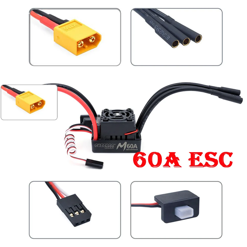 Surpass Hobby Wasserdichter RC ESC M35A/45A/60A Bürstenloser Geschwindigkeitsregler 2-3S für 1/10 1/12 1/14 1/16 RC On-Road Buggy Monster