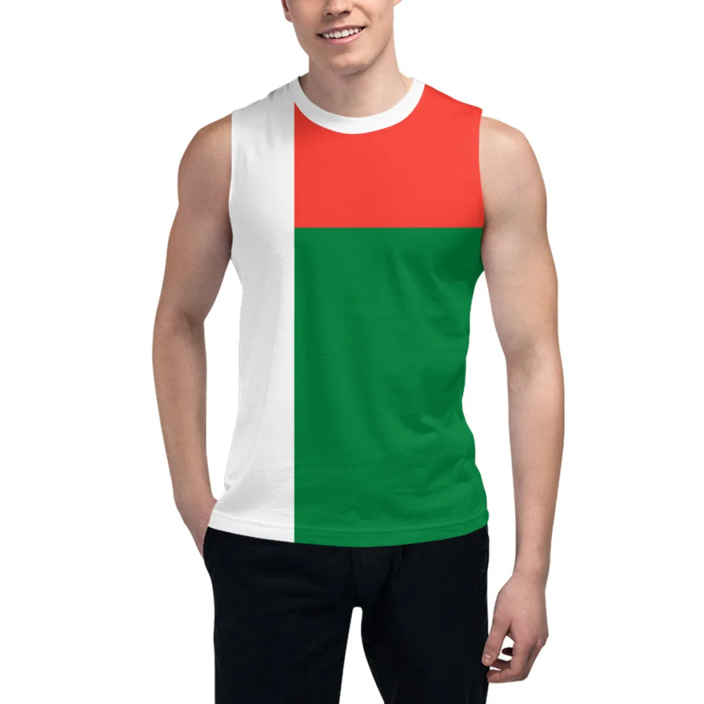 بلا أكمام تي شيرت مدغشقر العلم ثلاثية الأبعاد الرجال الفتيان التي شيرت صالات رياضية تانك القمم اللياقة البدنية ركض كرة السلة سترة تدريب