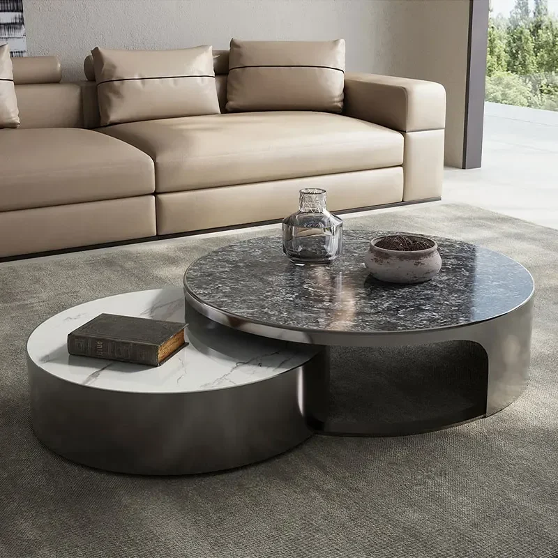

Coffee Table Small Apartment Stainless Steel Frame Full-Body Rock Board Side Table