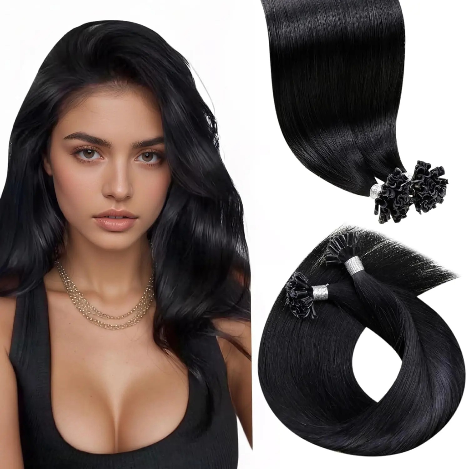 Remy Nail U-Tip Haarverlängerungen 100% Echthaar Keratin Glatt I-Tip Basic Weft - Maschinen-Keratin-Behandlung für Einfaches DIY
